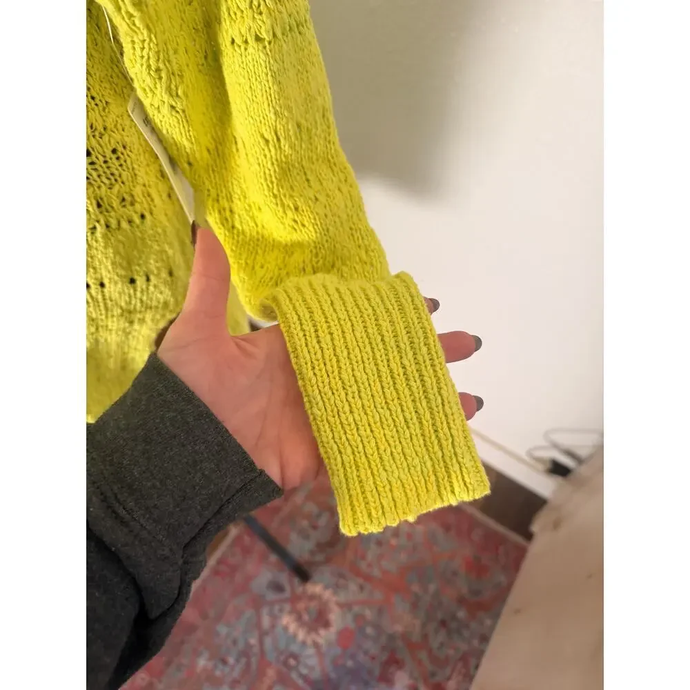 NWT Free People Hot Tropics Neon Limelight V-Neck Sweater Oversized xs